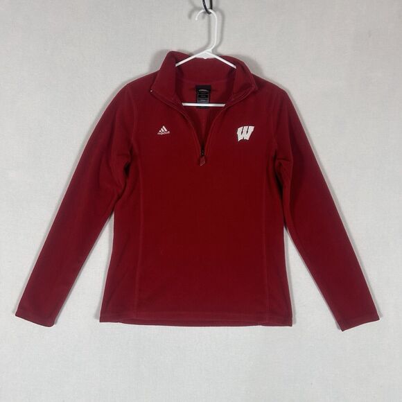 adidas Tops - Adidas Wisconsin Badgers Womens Medium 1/4 Zip Fleece Pullover Red Football NCAA
